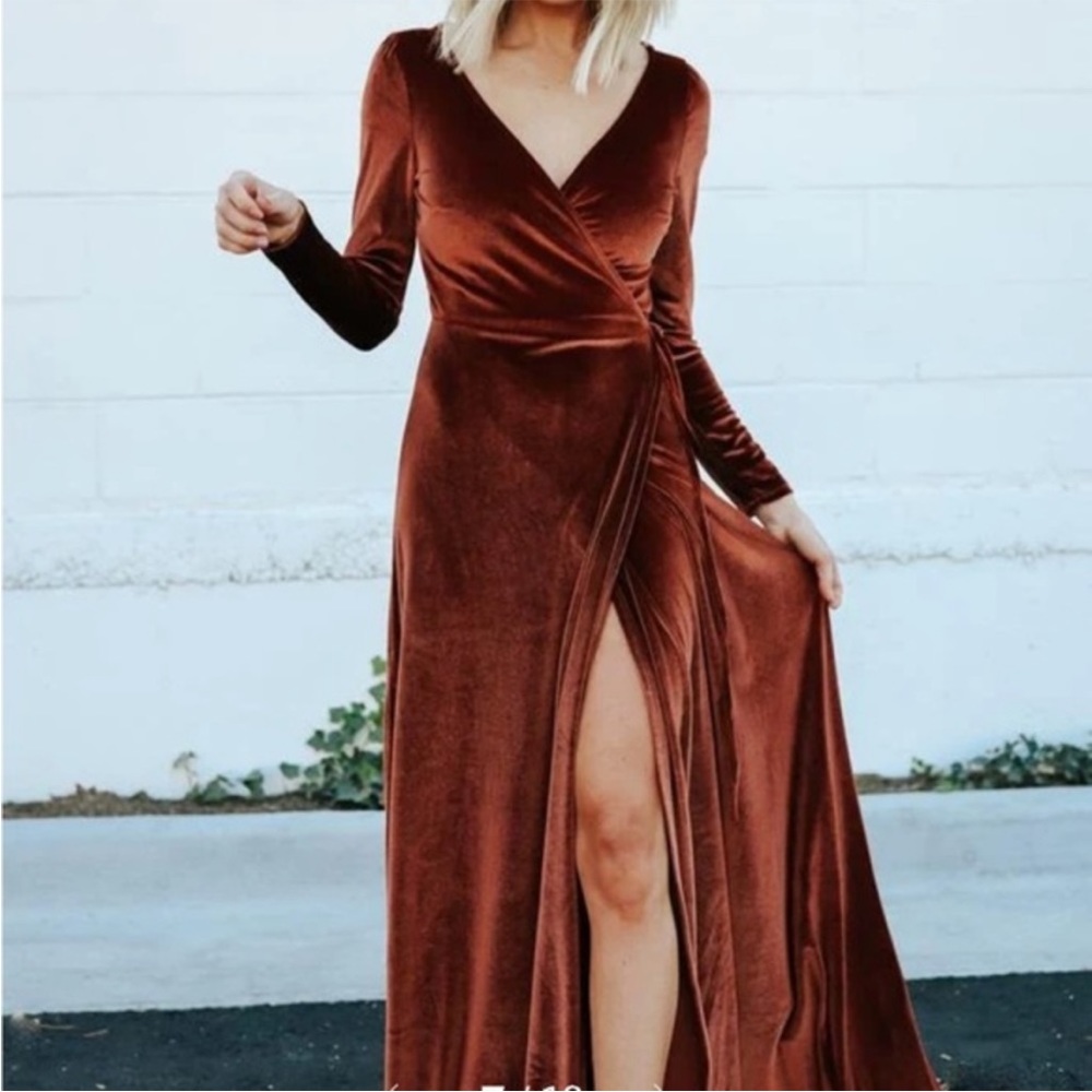 COPY - Baltic Born Esmeralda Velvet Wrap Long Sleeve Maxi Dress in Bronze